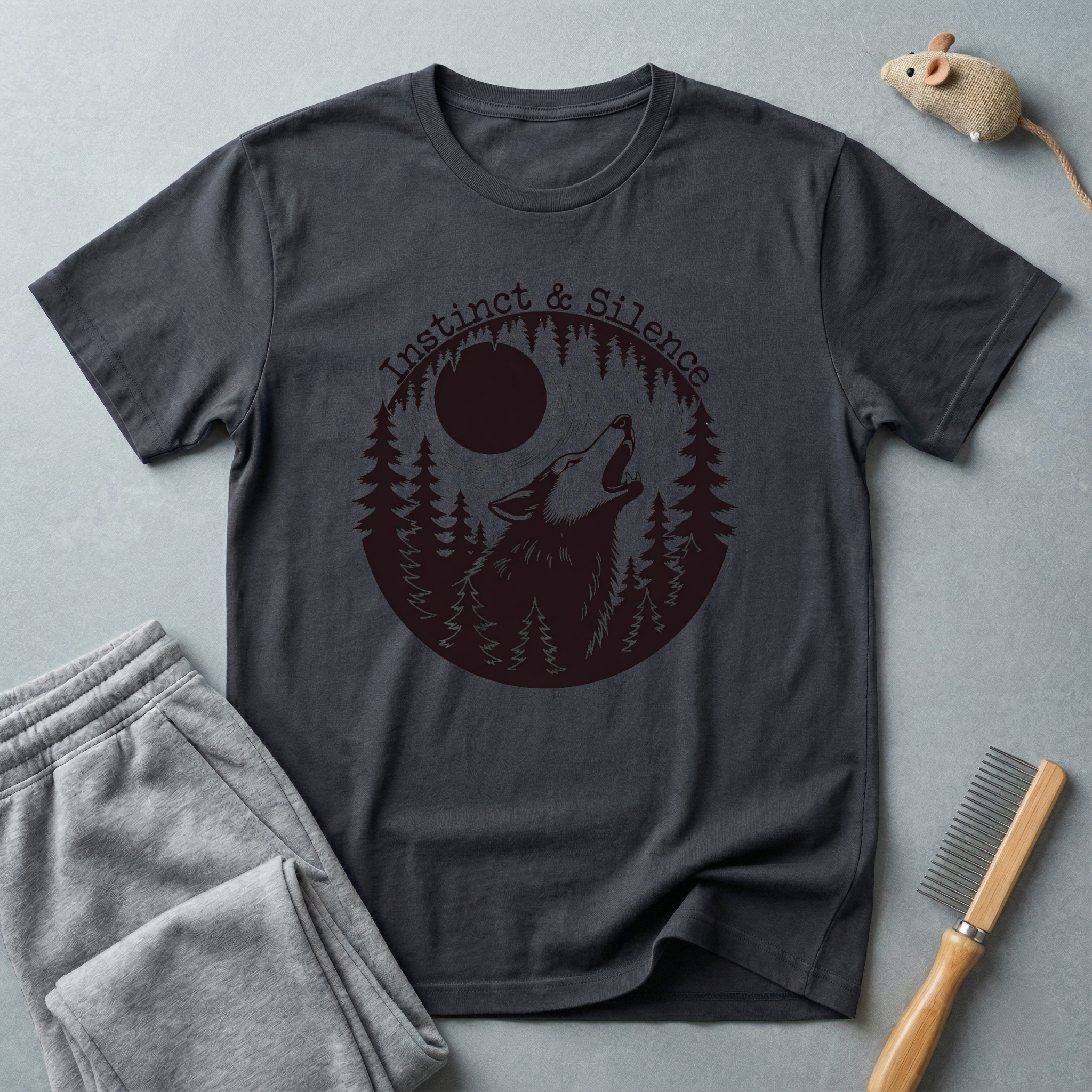 T-shirt loup hurlant — T-shirt graphique forêt et lune «Instinct & Science»