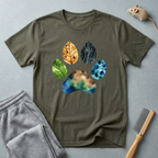 T-shirt empreinte de patte nature — motif coloré de patte en feuilles et pierres