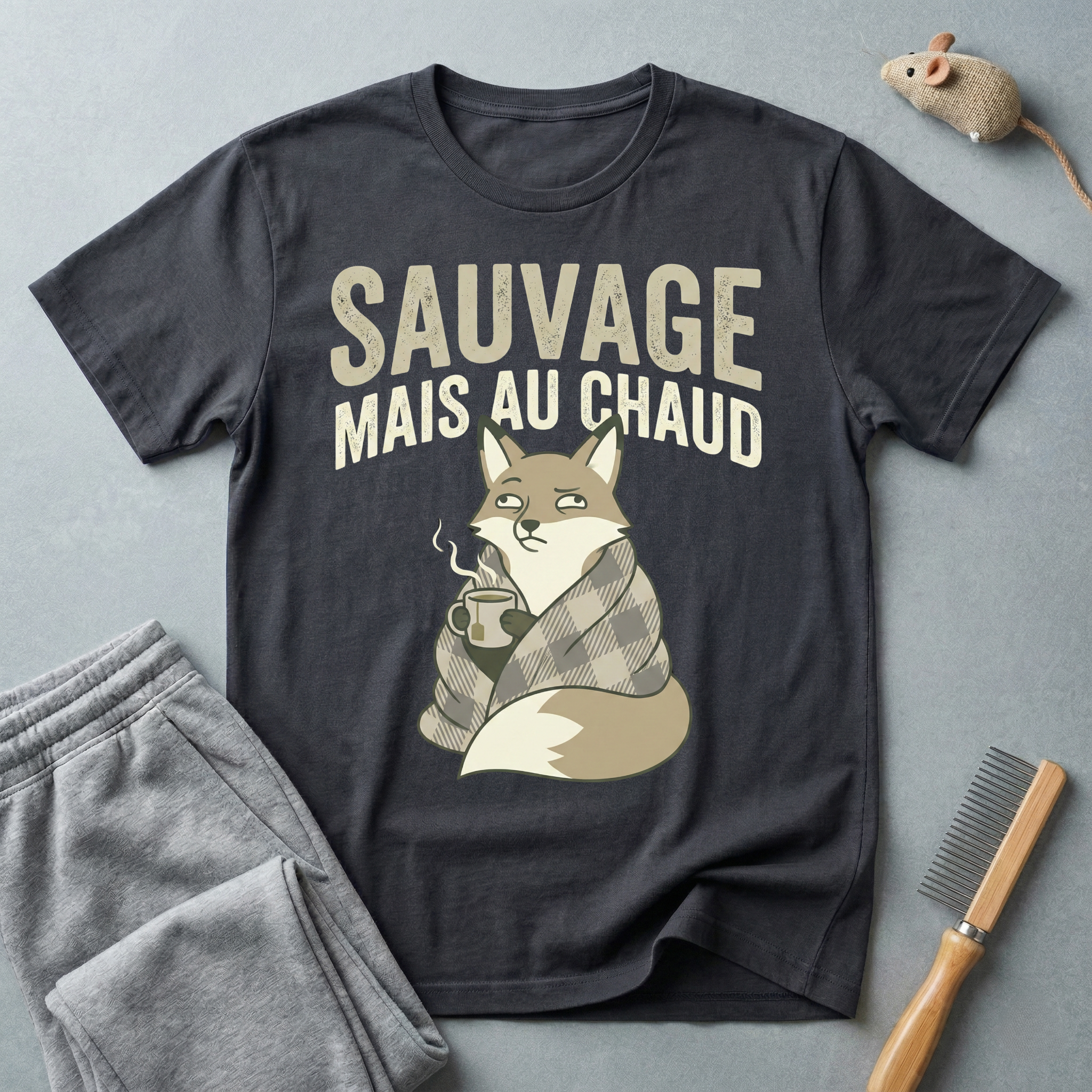 T-shirt renard « Sauvage mais au chaud » — T-shirt graphique renard vintage et cosy