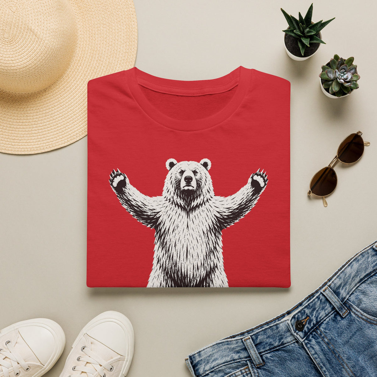 T-shirt graphique avec ours — « On est encore là » — Style vintage