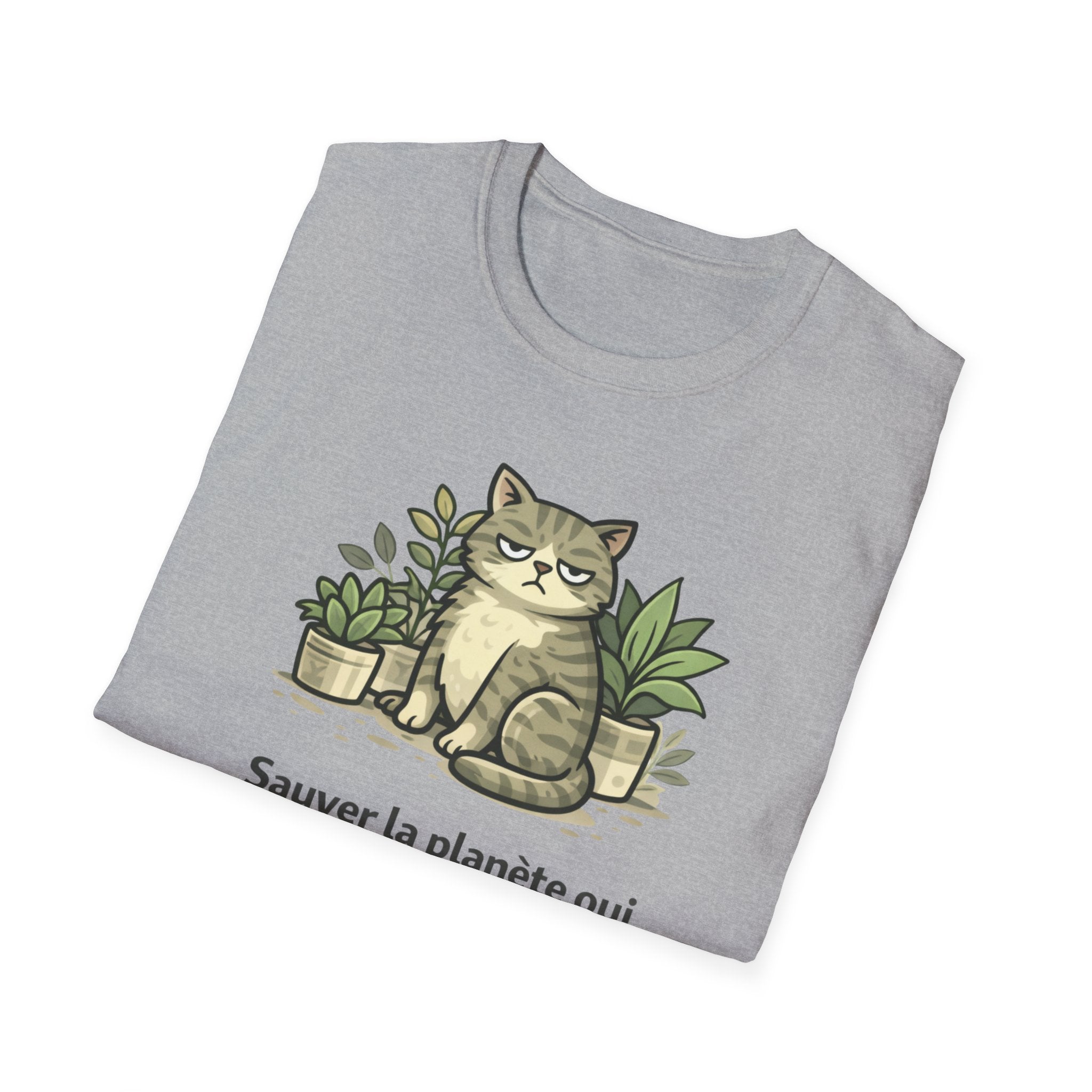 Cat & Plants T‑Shirt — "Sauver la planète oui, parler aux gens non" Eco Cat Graphic Tee