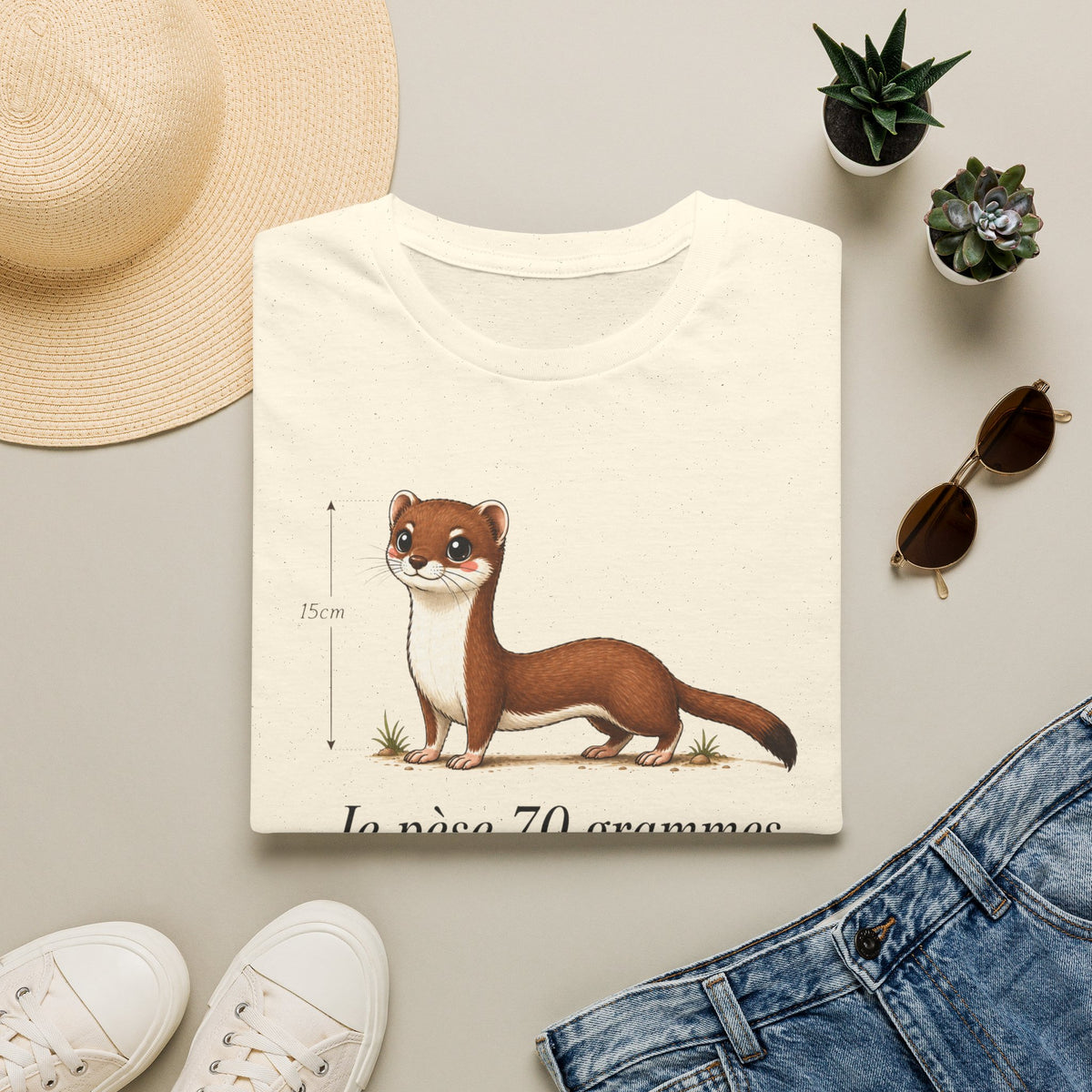 T-shirt — Adorable illustration d’hermine : « Je pèse 70 grammes, je chasse des lapins »