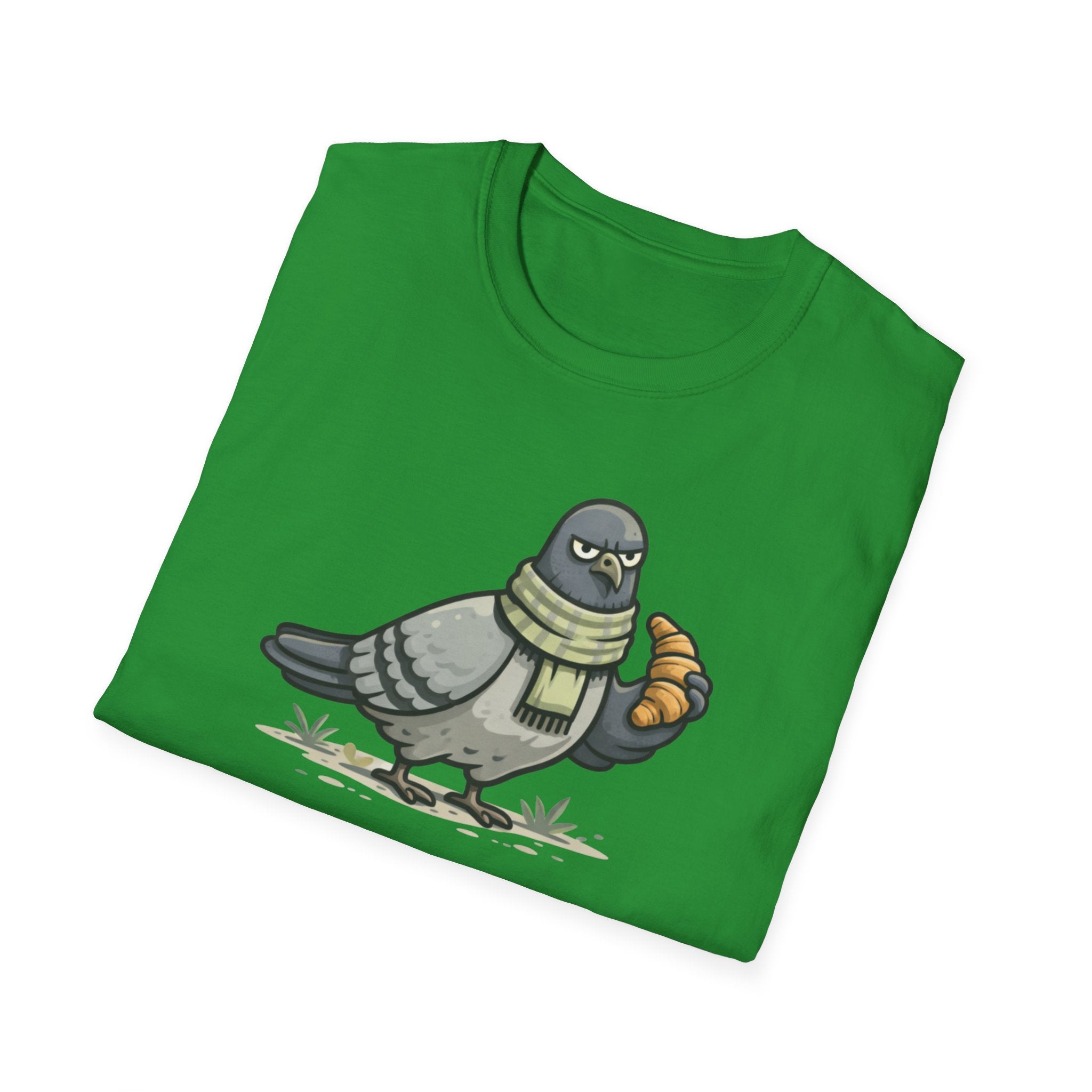 T-Shirt — "Menace biologique locale" Pigeon with Scarf and Croissant Cute Graphic