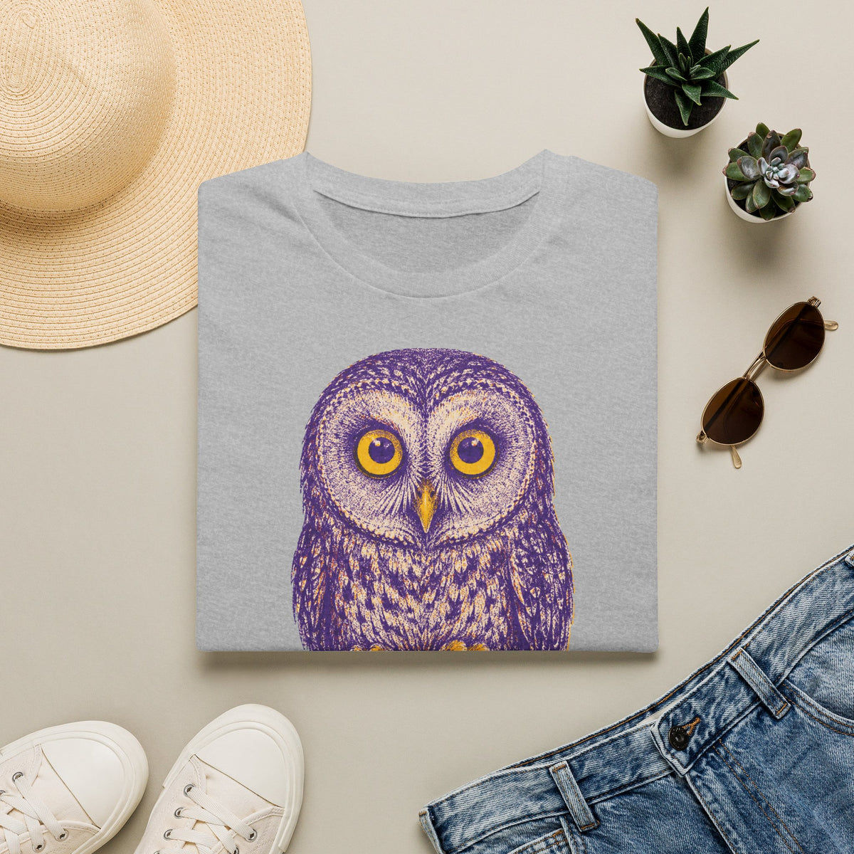 T-shirt graphique avec hibou — Hibou violet avec inscription « Je sais. »