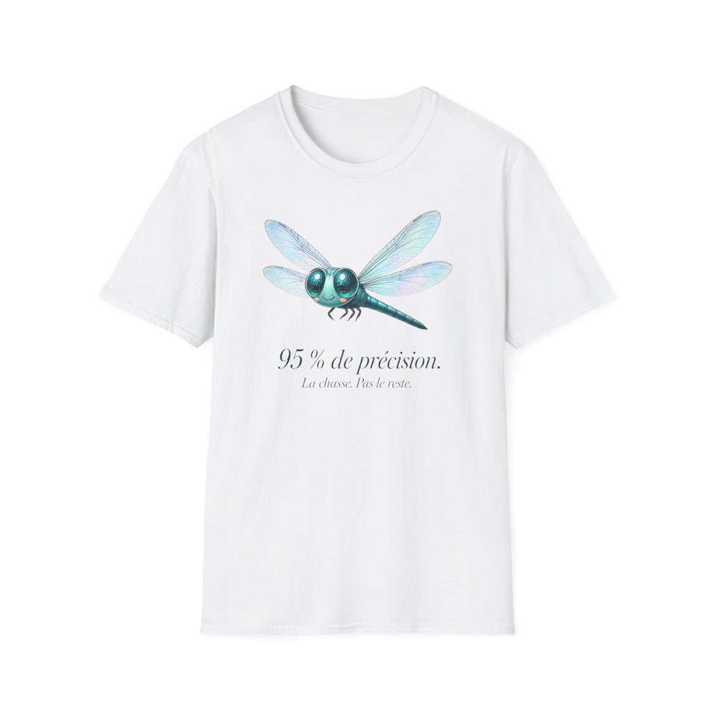 T-shirt illustré avec libellule — « 95 % de précision »