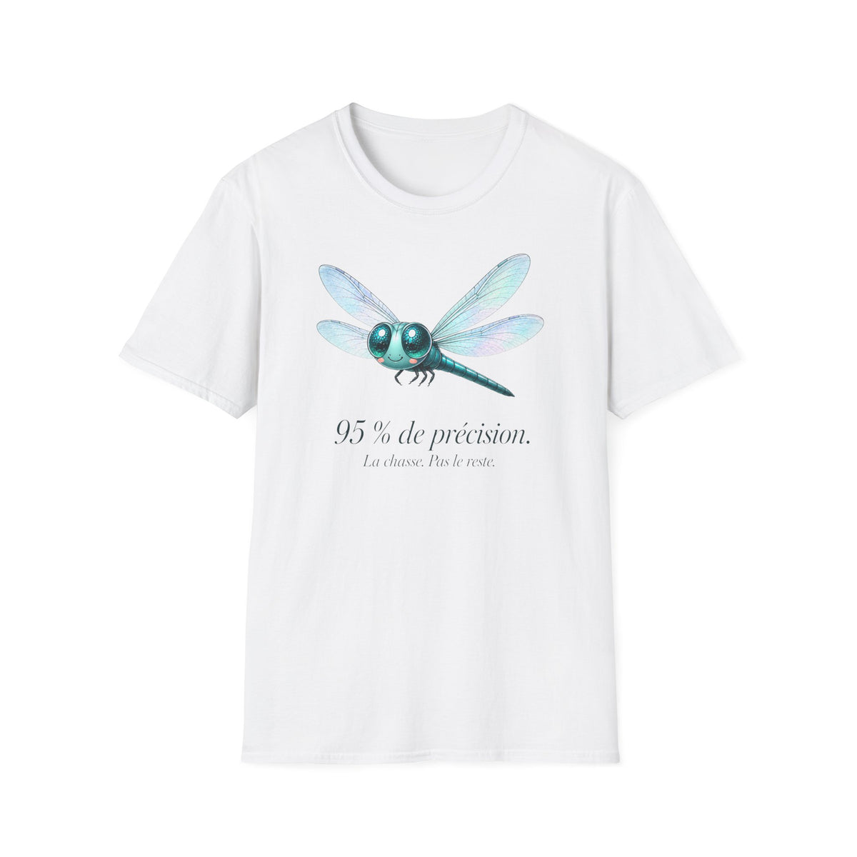 T-shirt illustré avec libellule — « 95 % de précision »