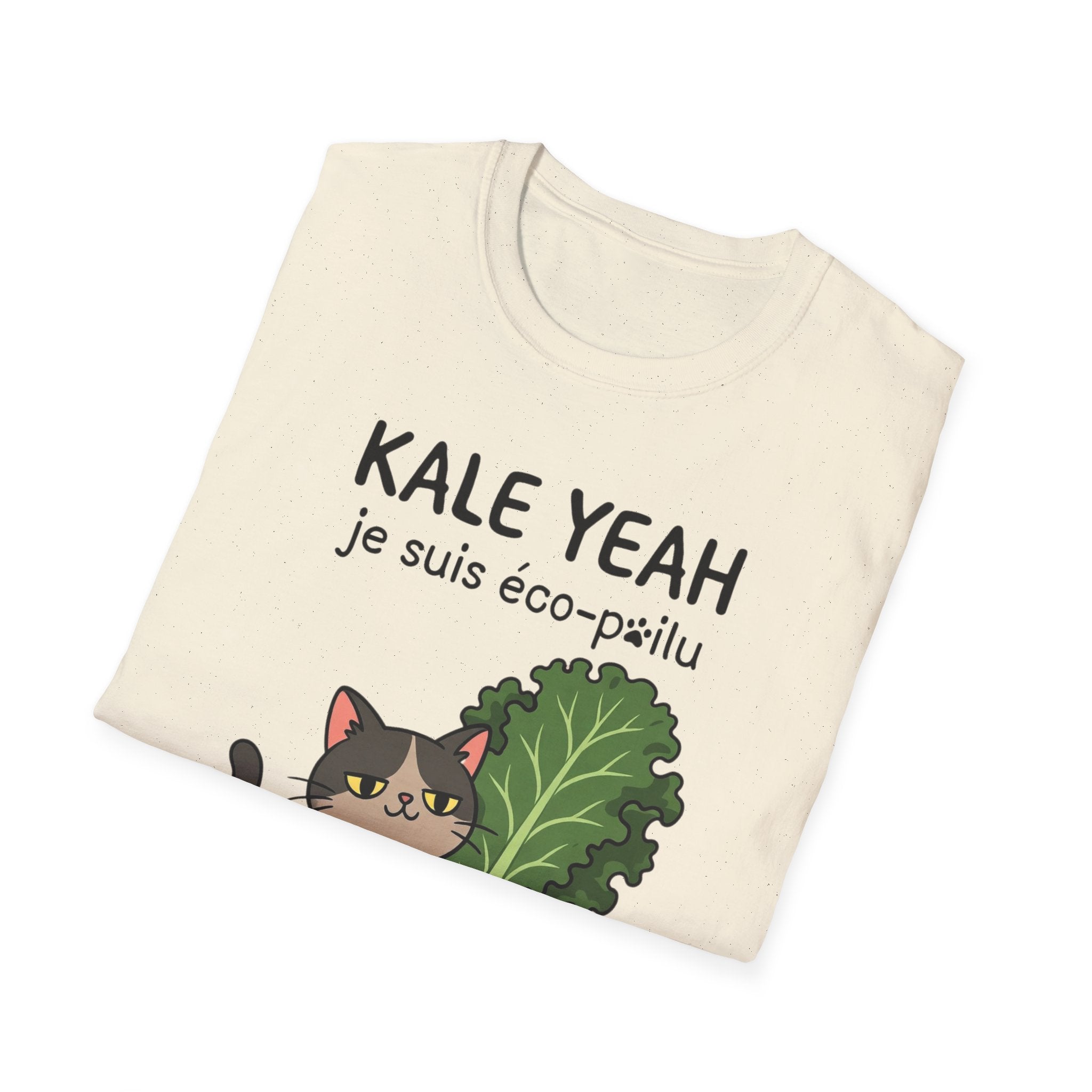 Kale Yeah Cat T-Shirt – Cute Vegan/eco-friendly Graphic Tee ("je suis éco-pailu")