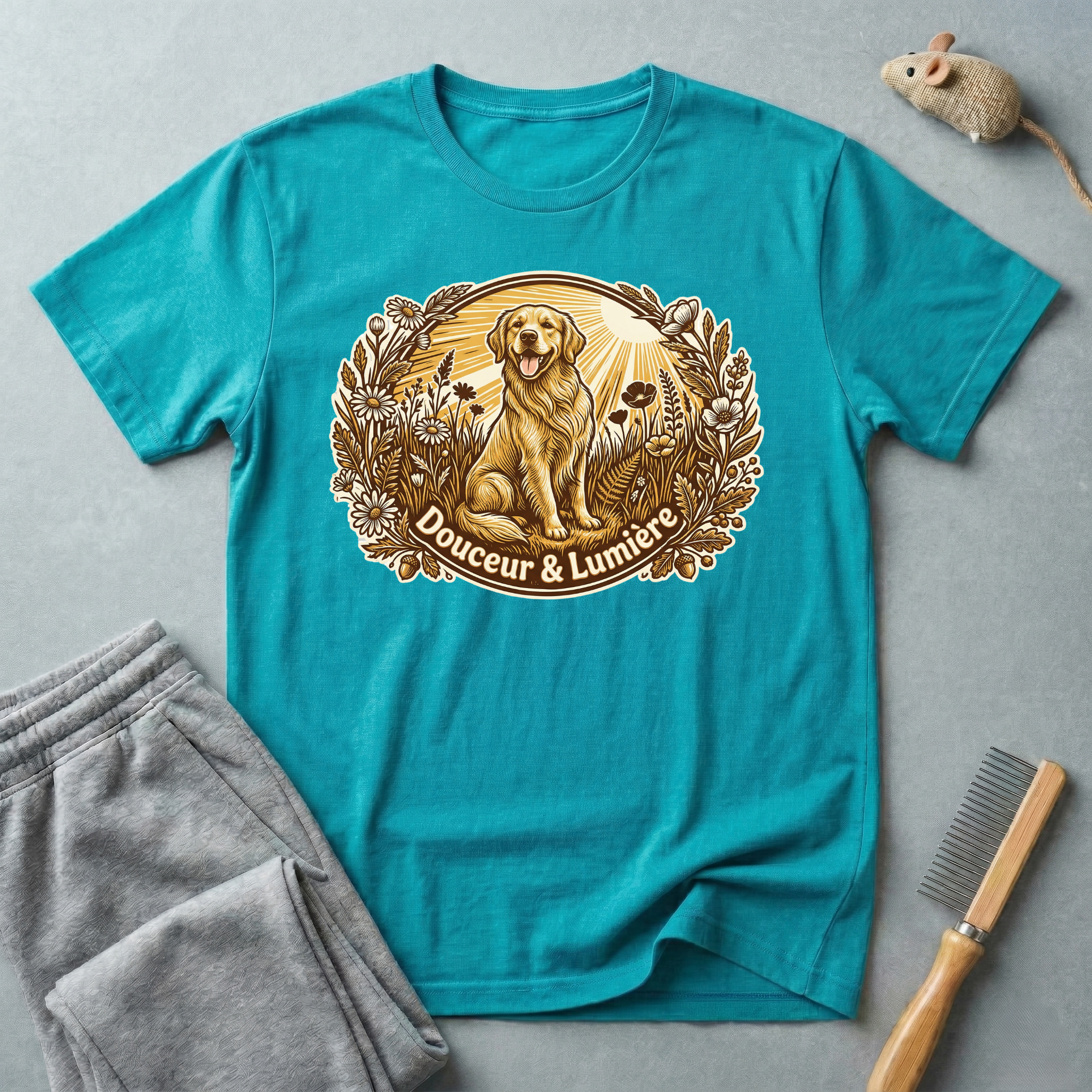 T-shirt Golden Retriever floral — T-shirt graphique chien vintage «Douceur & Lumière»