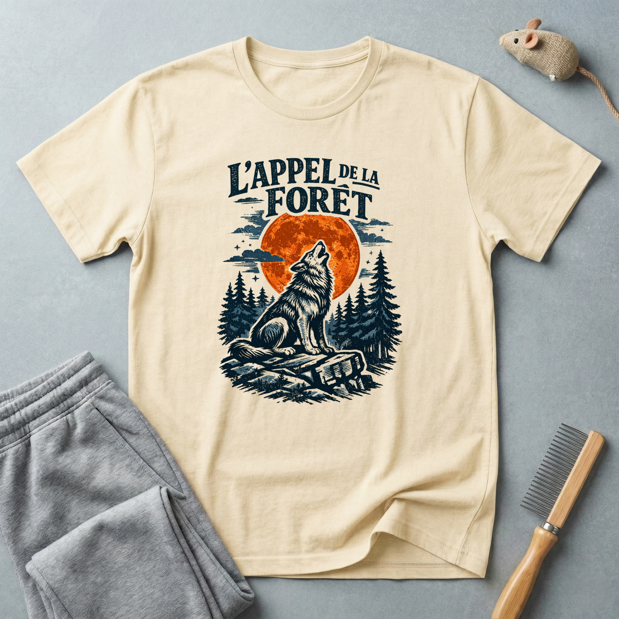 T-shirt — L’Appel de la Forêt: motif loup (loup hurlant, lune et forêt) 🐺🌙🌲
