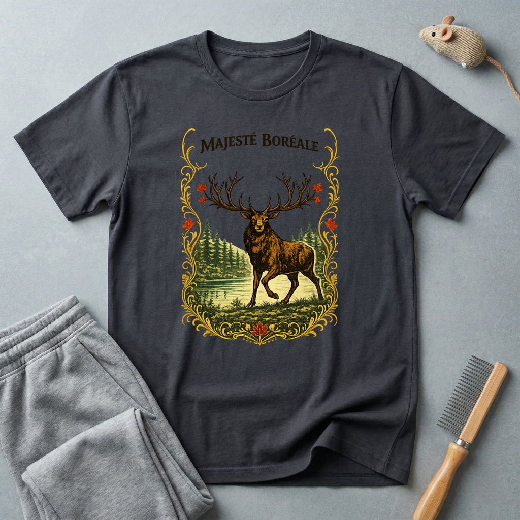 T-shirt Cerf «Majesté Boréale» — T-shirt graphique élan style forêt vintage 🦌🌲