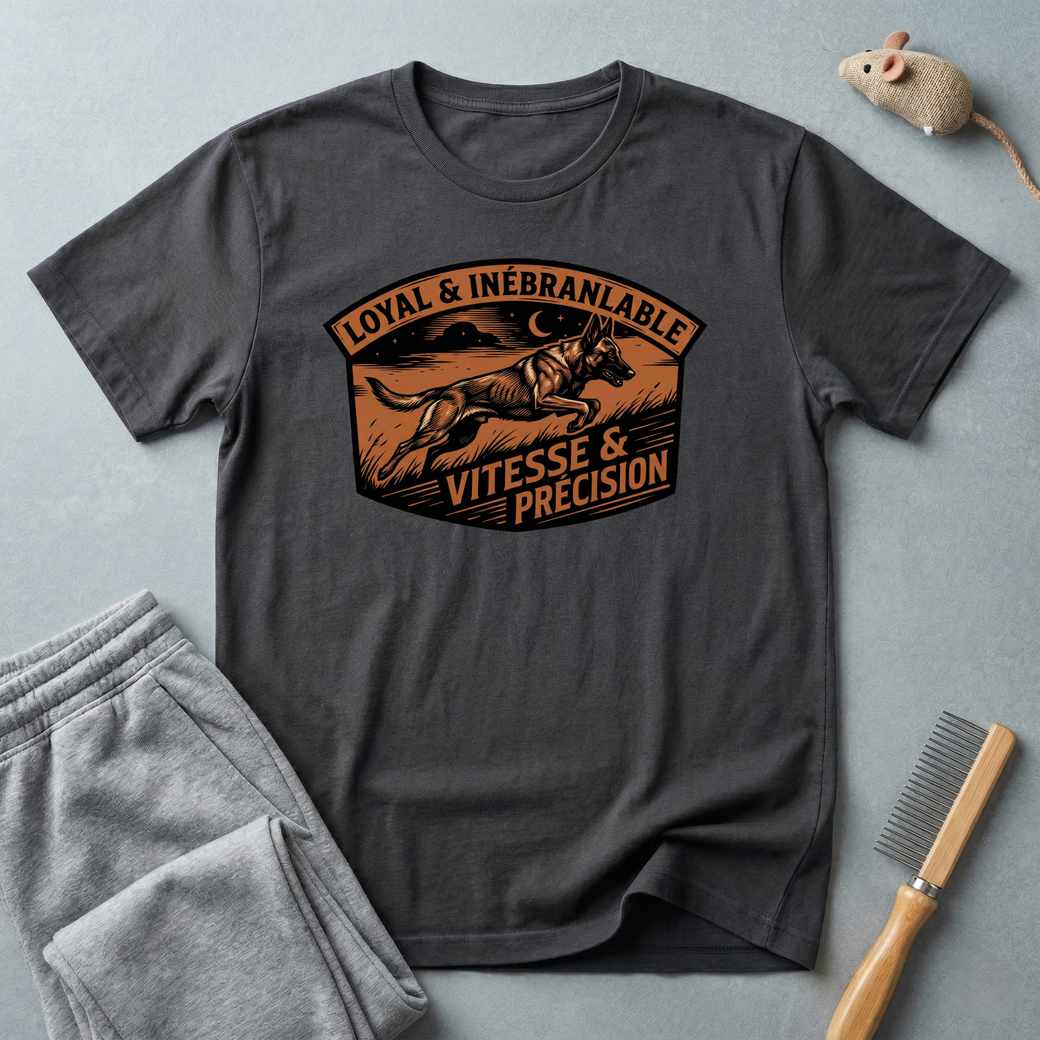 T-shirt écusson Berger allemand — «Loyal & Inébranlable / Vitesse & Précision» Blason vintage