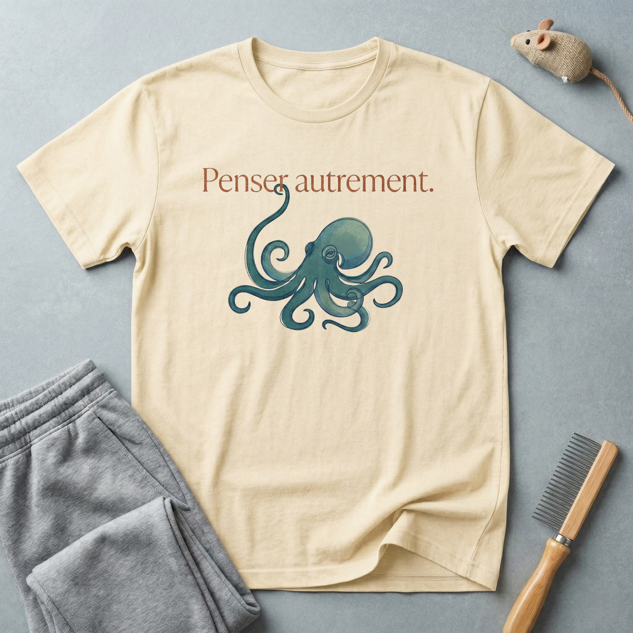 T-shirt graphique pieuvre — «Pensée autrement.»