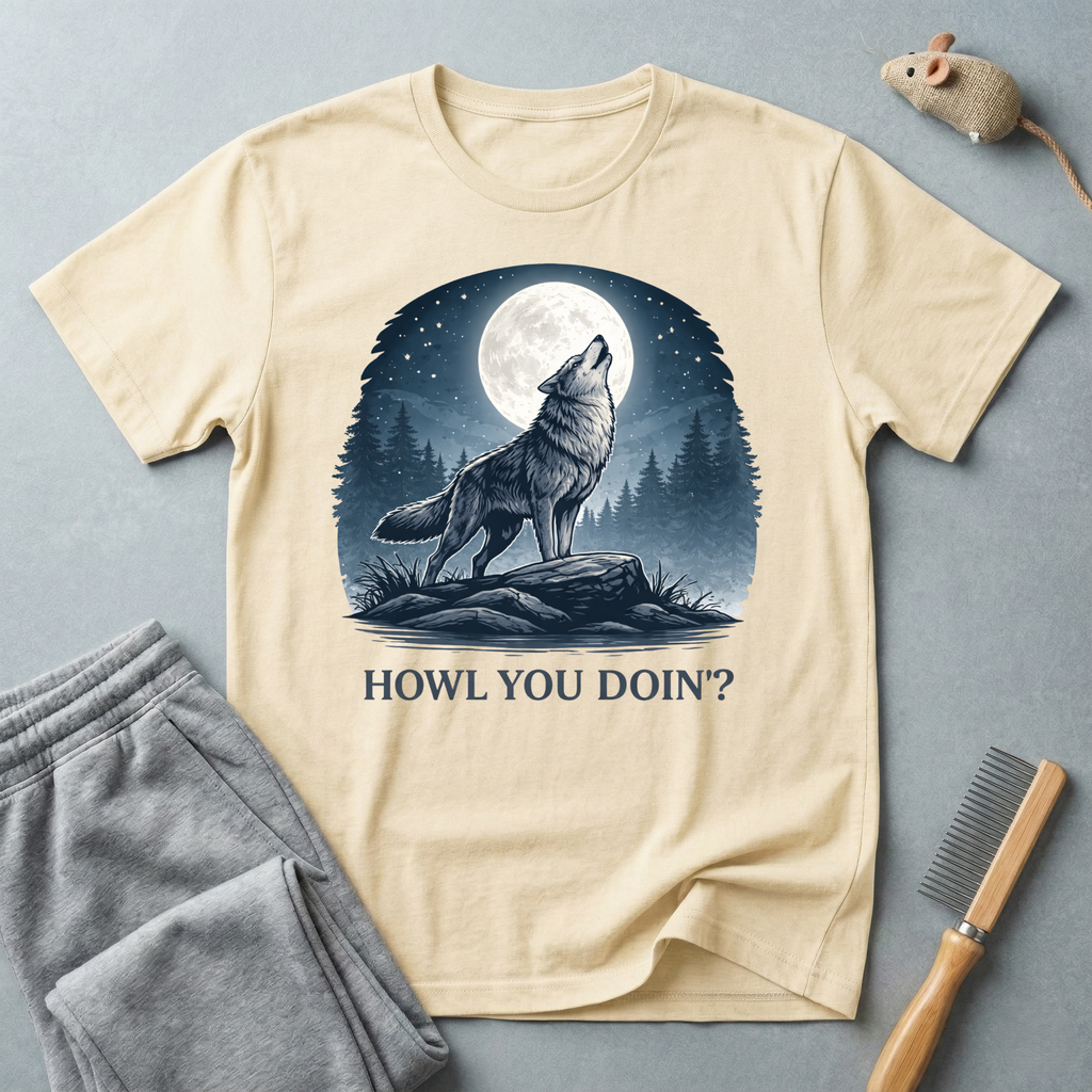 Howling Wolf T-Shirt — Moonlit Forest Graphic T-Shirt “Howl You Doin?”