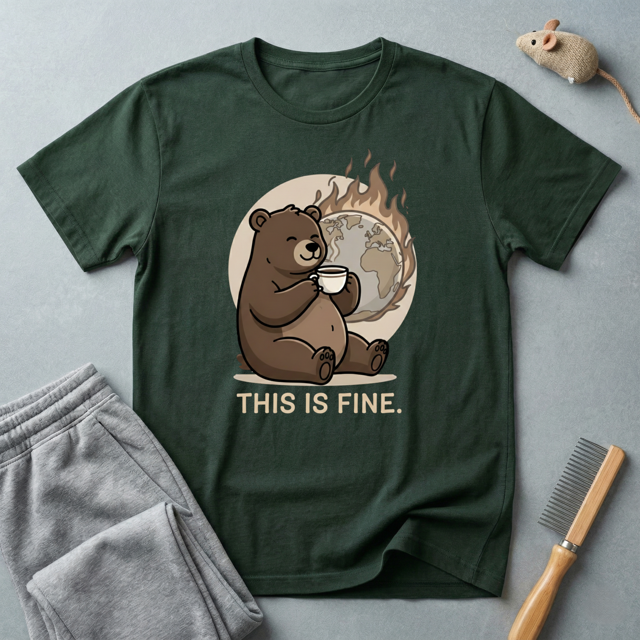 This Is Fine Bear T-Shirt — Funny Cozy Cartoon Tee