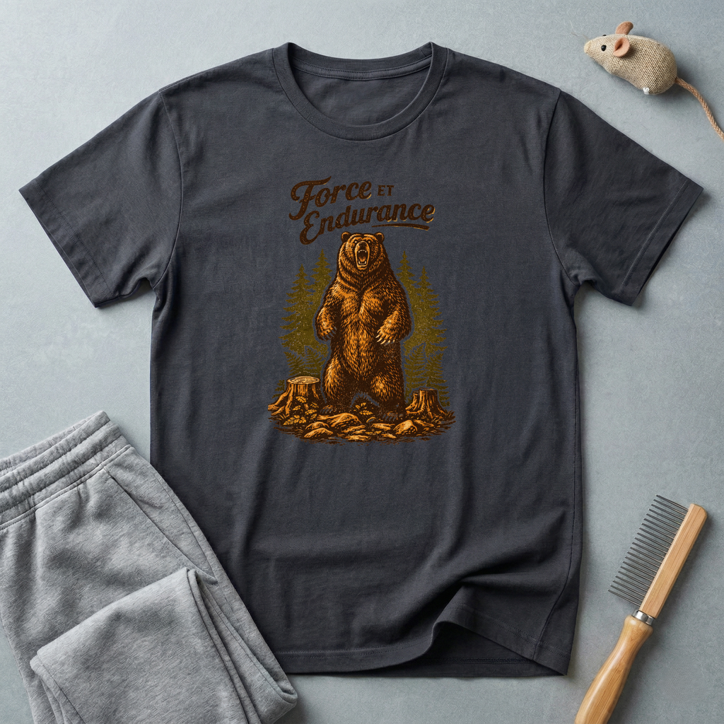 T-shirt Ours «Force et Endurance» — T-shirt graphique camping forêt style vintage 🐻🌲