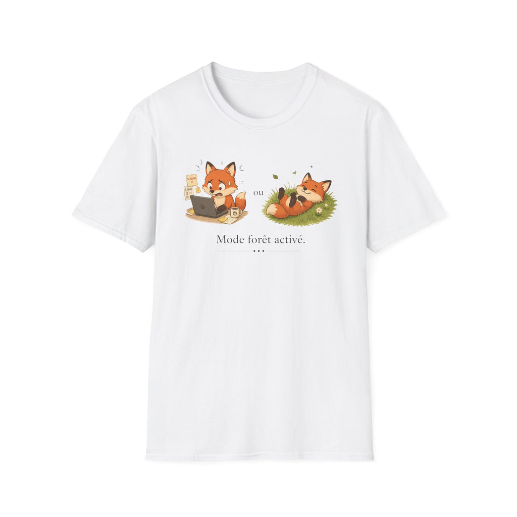 T-shirt graphique avec renards — « Mode forêt activé / … »