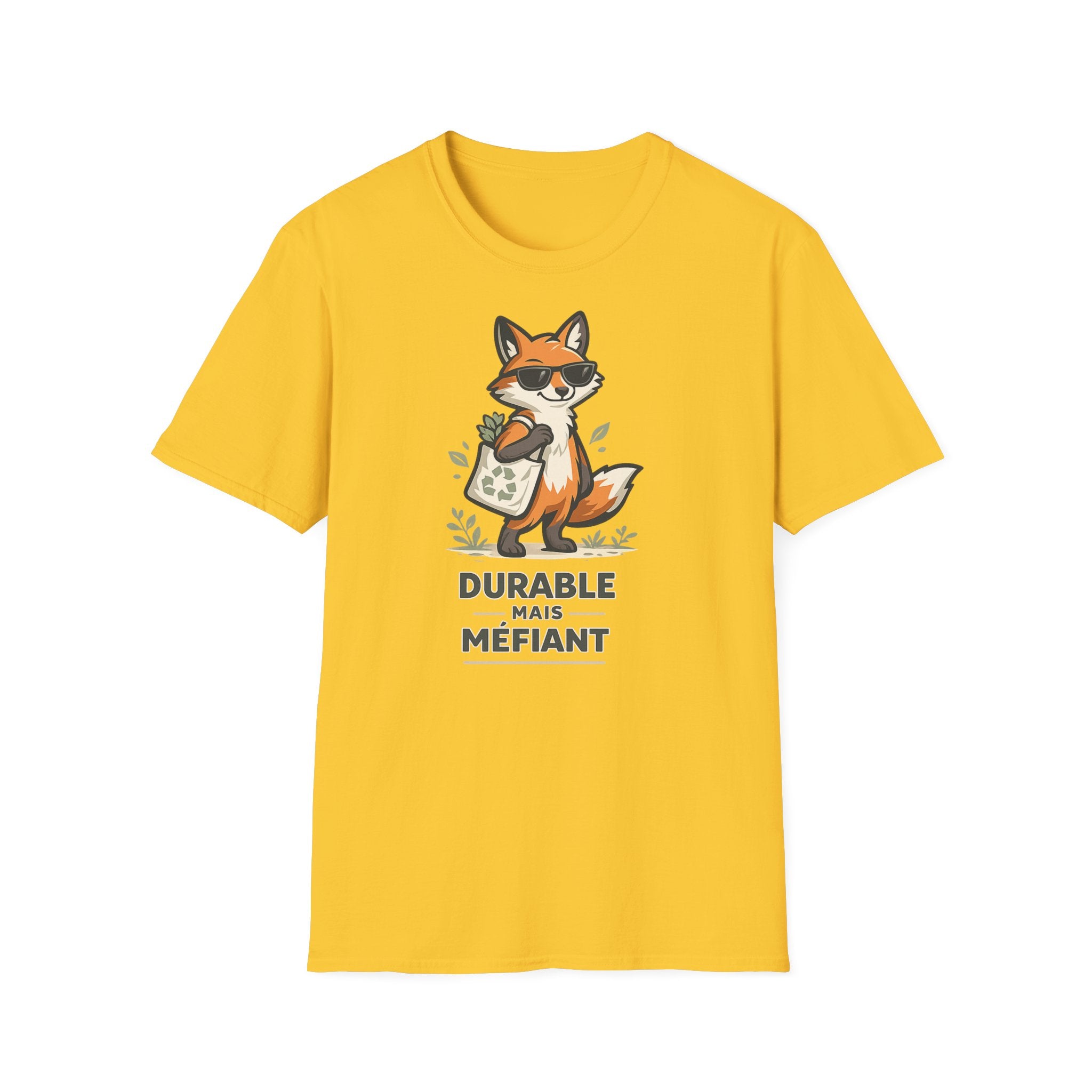 Fox Illustration T-Shirt — "Durable Mais Méfiant" Cute Fox Graphic Tee