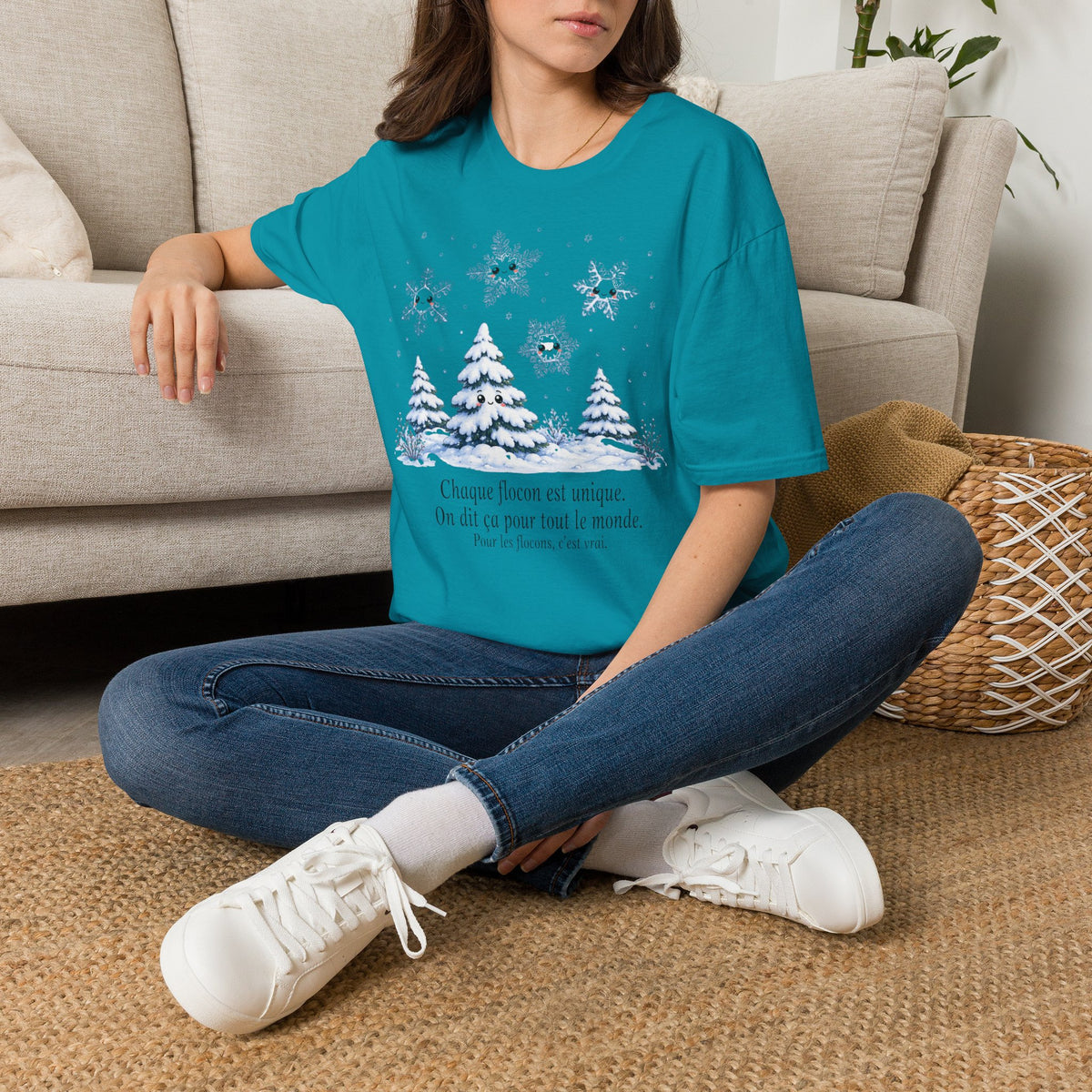 T-shirt Flocons de neige hivernaux — « Chaque flocon est unique » — T-shirt chaleureux pour les fêtes de fin d’année