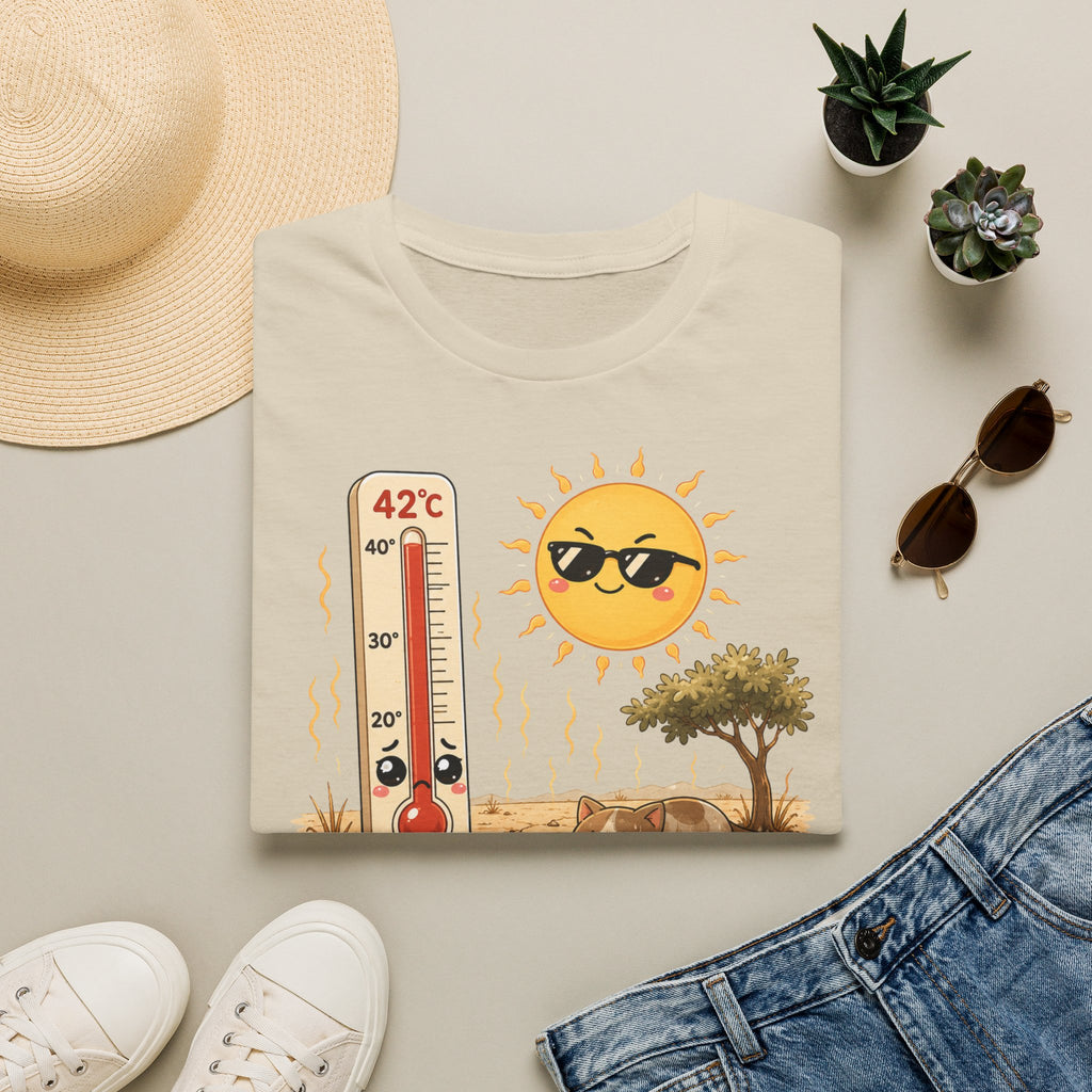 T-shirt graphique « Canicule » — Design thermomètre ensoleillé affichant 42 °C