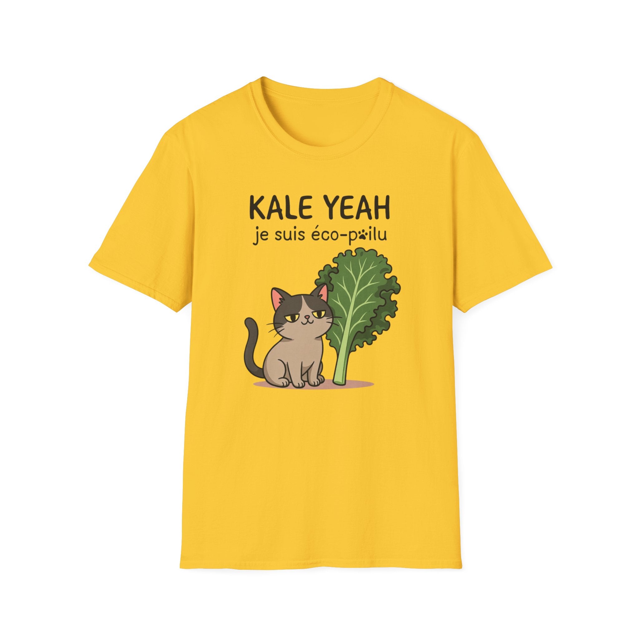 Kale Yeah Cat T-Shirt – Cute Vegan/eco-friendly Graphic Tee ("je suis éco-pailu")