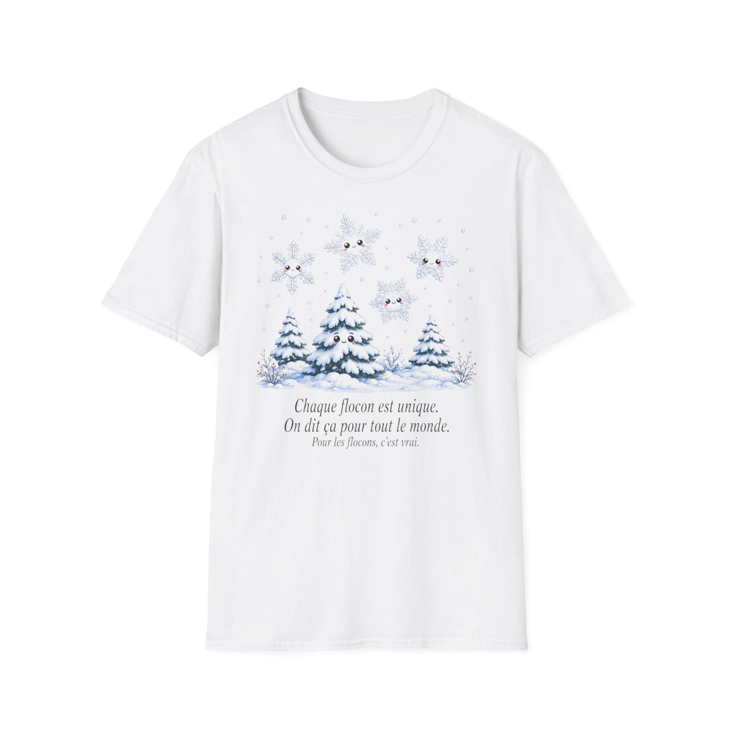 T-shirt Flocons de neige hivernaux — « Chaque flocon est unique » — T-shirt chaleureux pour les fêtes de fin d’année