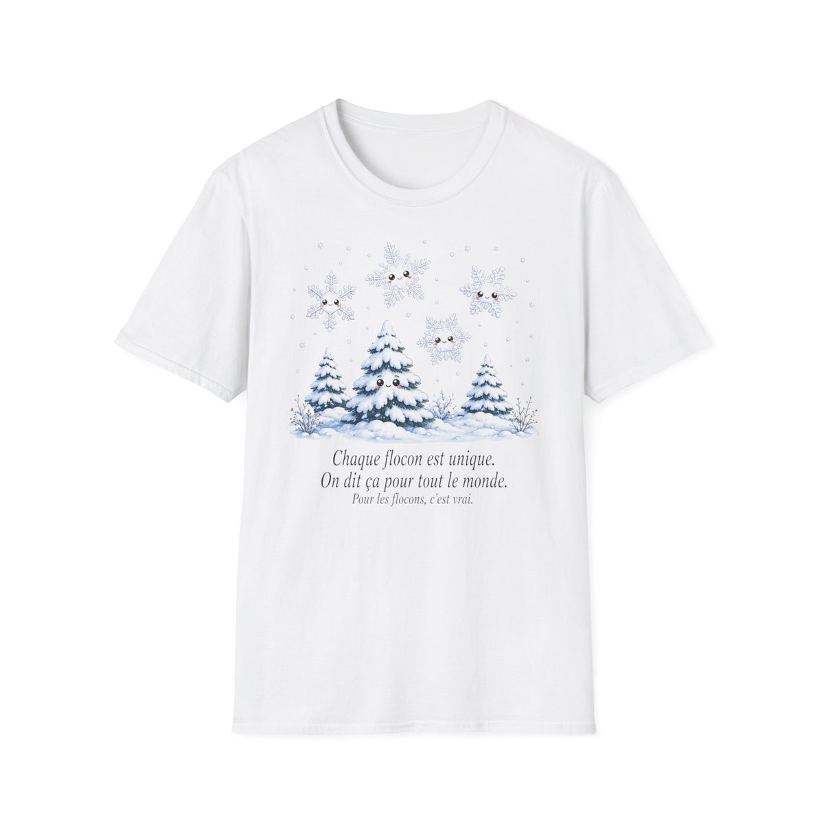 T-shirt Flocons de neige hivernaux — « Chaque flocon est unique » — T-shirt chaleureux pour les fêtes de fin d’année