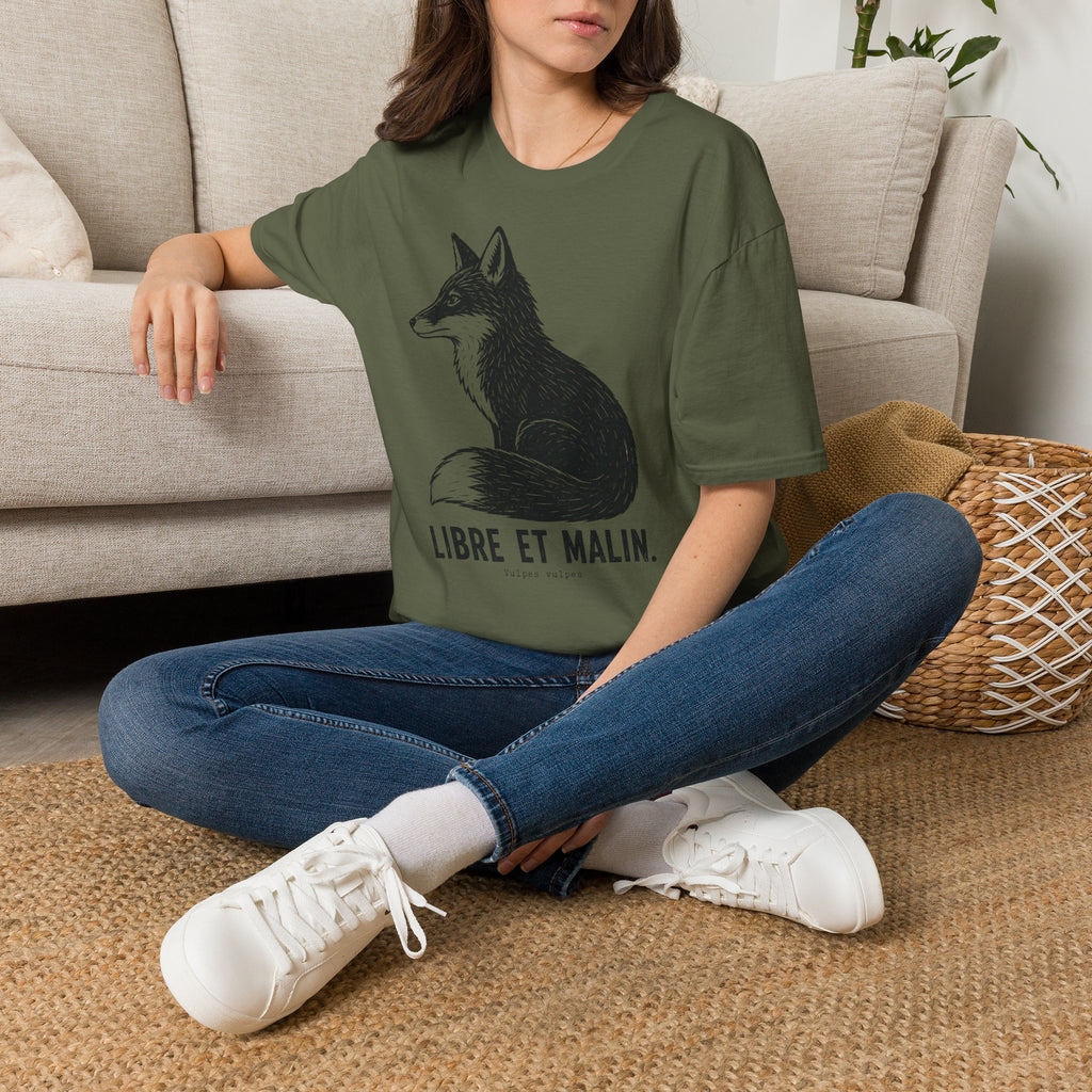 T-shirt illustré avec renard — « Libre et malin » — T-shirt graphique