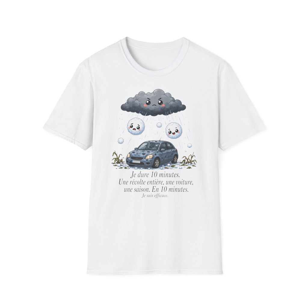 T-shirt — Nuage de pluie mignon avec gouttes de pluie tristes et voiture — Illustration météo drôle et adorable