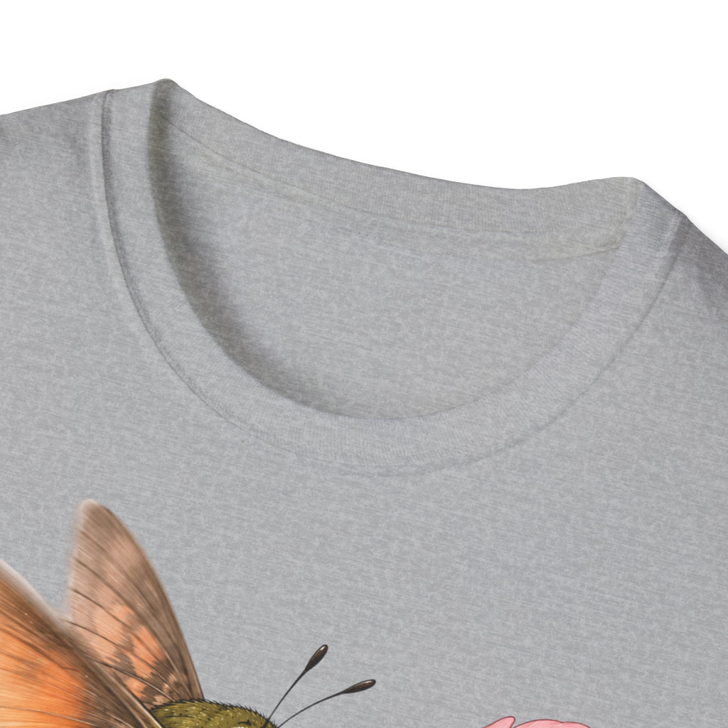 T-shirt fleuri avec colibri et coquelicot — « On me prend pour un colibri, je suis un papillon »