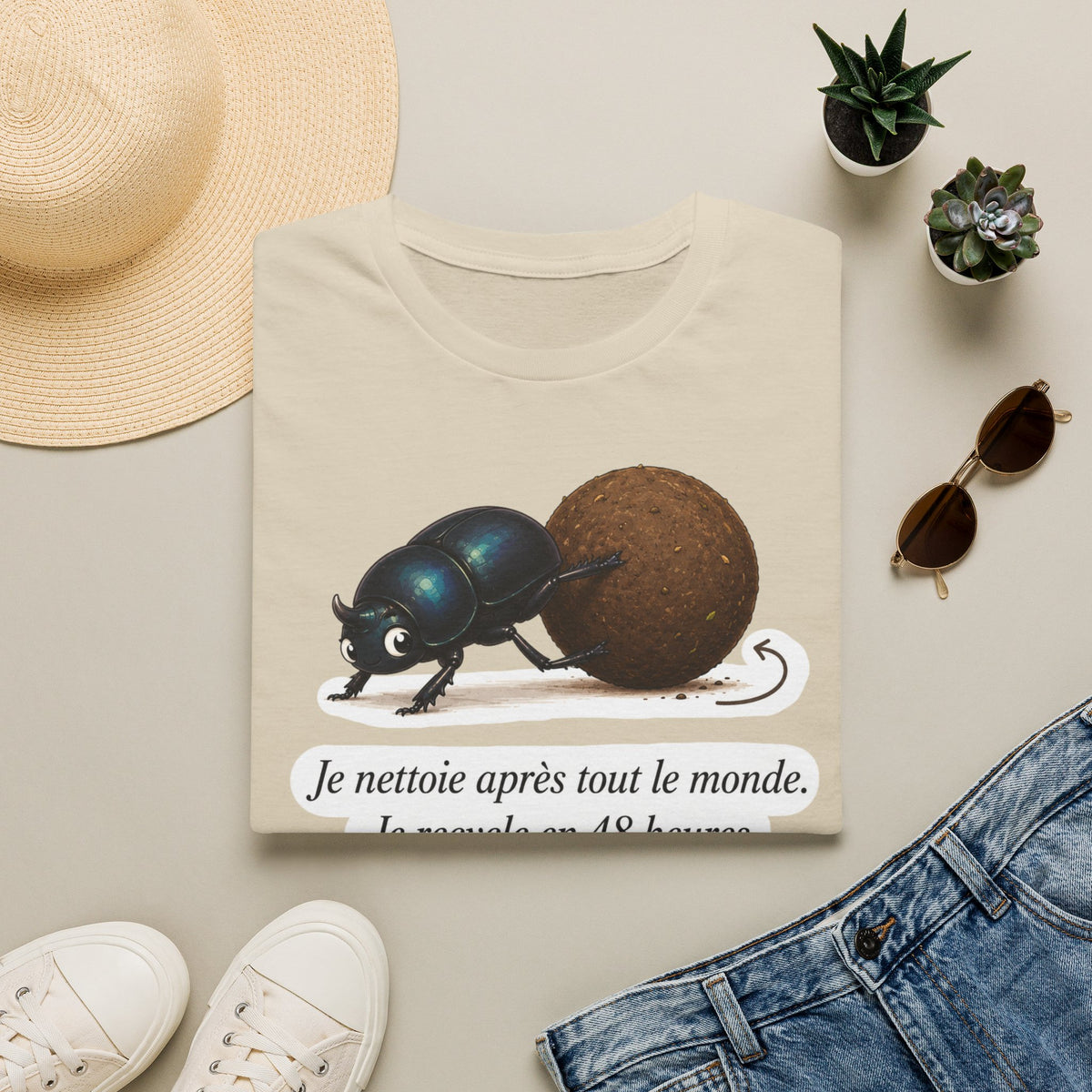 T-shirt — Scarabée bousier « Je recycle en 48 heures »
