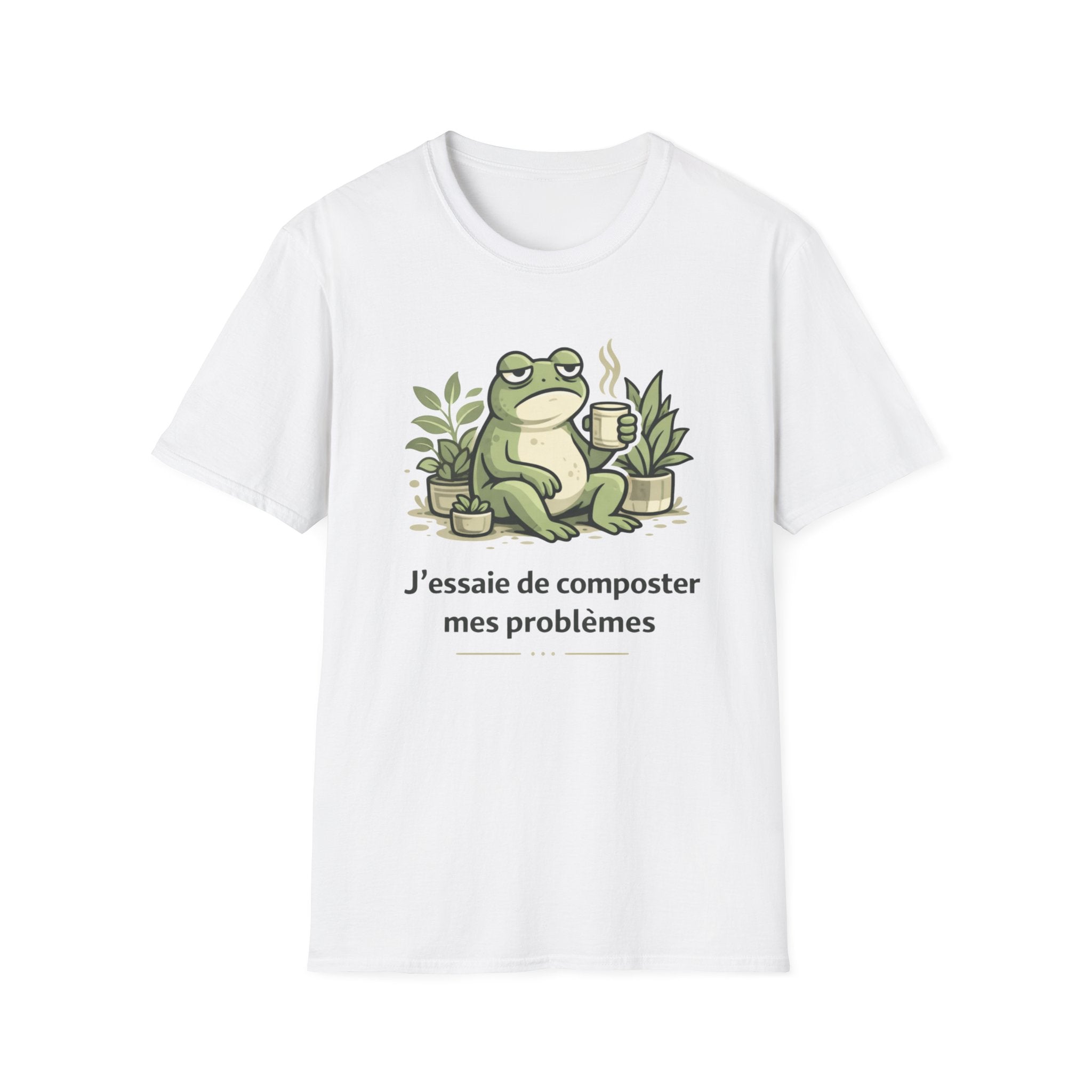 Frog Composting T-Shirt – "J'essaie de composter mes problèmes" French Eco Humor Tee