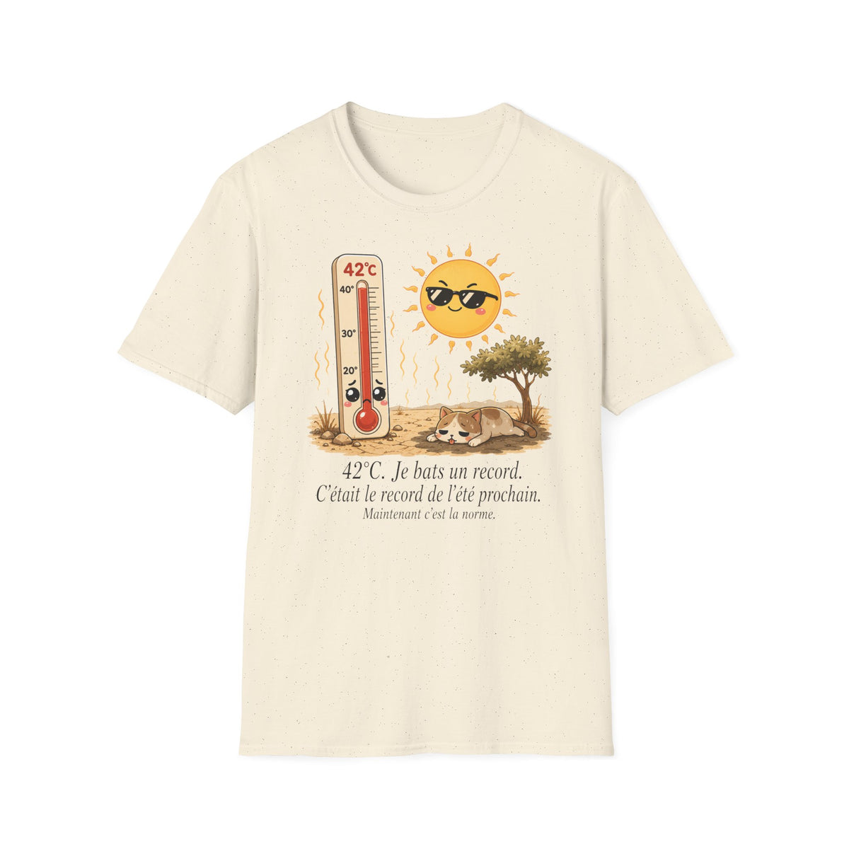 T-shirt graphique « Canicule » — Design thermomètre ensoleillé affichant 42 °C