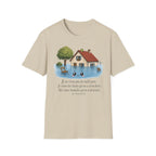 T-shirt « Maison inondée » — Adorable illustration kawaii d’une maison dans les eaux montante