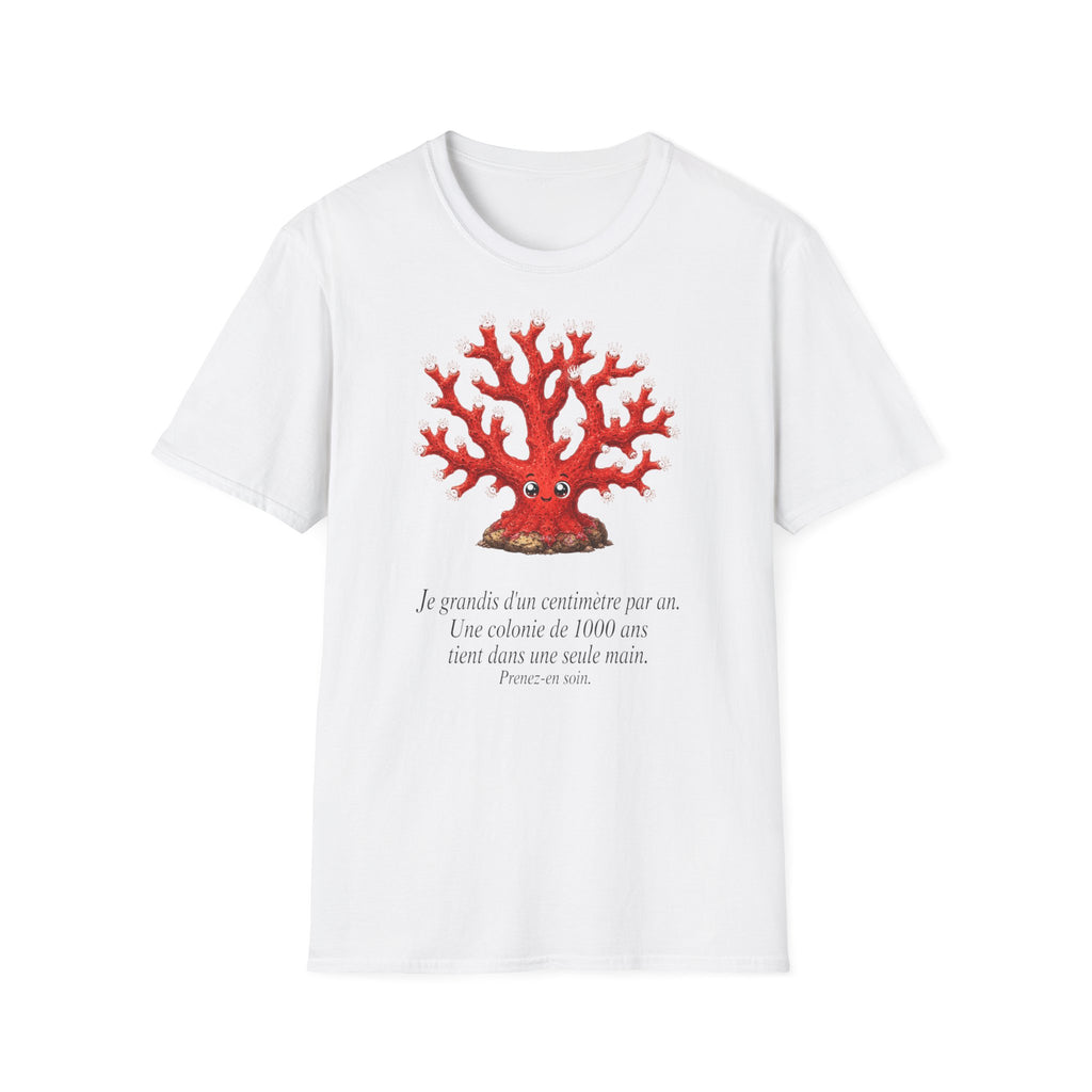 T-Shirt — Red Coral Illustration with French Quote