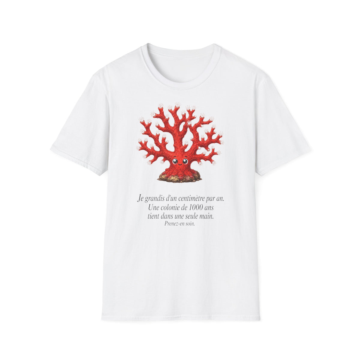 T-Shirt — Red Coral Illustration with French Quote