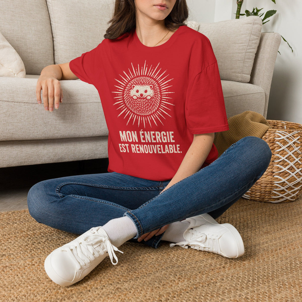 T-shirt Hérisson et énergie renouvelable — « Mon énergie est renouvelable » — T-shirt graphique écoresponsable