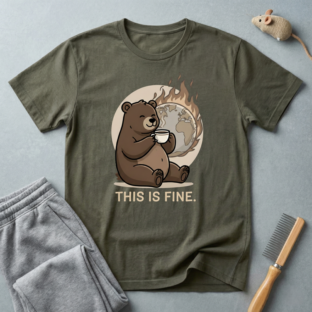 This Is Fine Bear T-Shirt — Funny Cozy Cartoon Tee