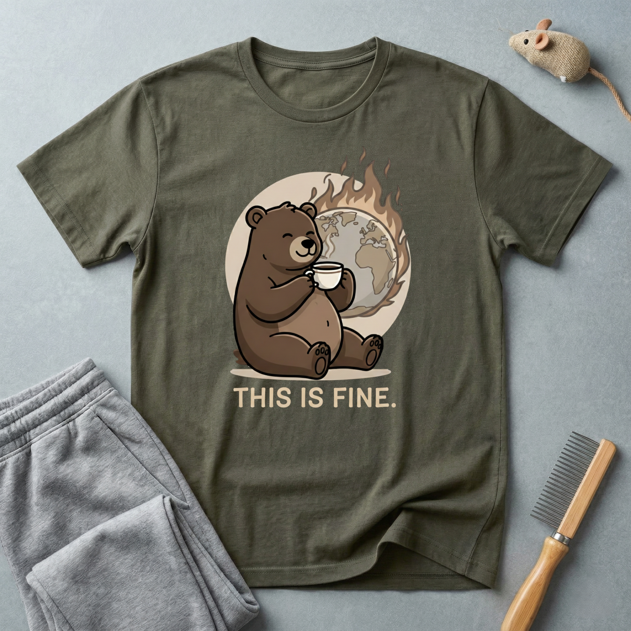 This Is Fine Bear T-Shirt — Funny Cozy Cartoon Tee