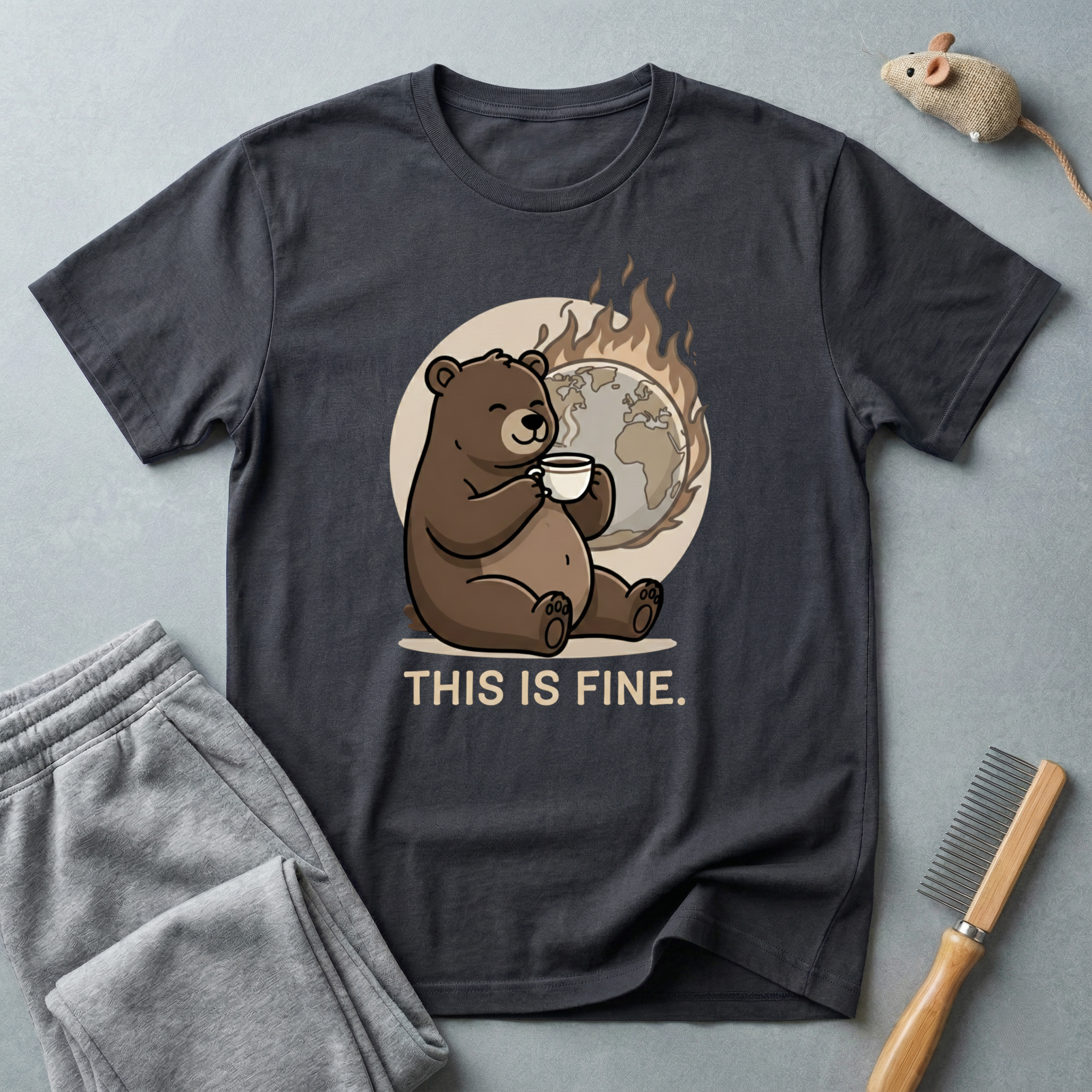 This Is Fine Bear T-Shirt — Funny Cozy Cartoon Tee
